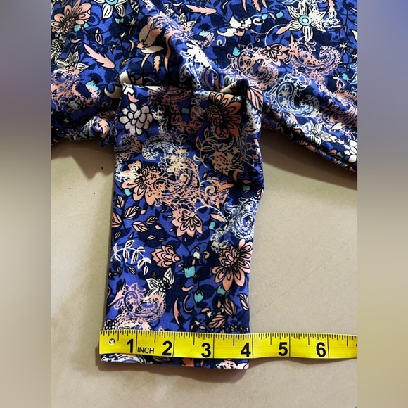 LuLaRoe OS Leggings Floral Purple Teal one size elastic waist - Picture 13 of 16